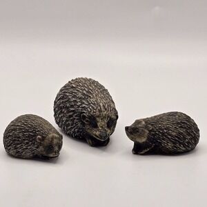 Vintage Hedgehog Figurine Set Resin Mother and Babies Woodland Decor Cottagecore